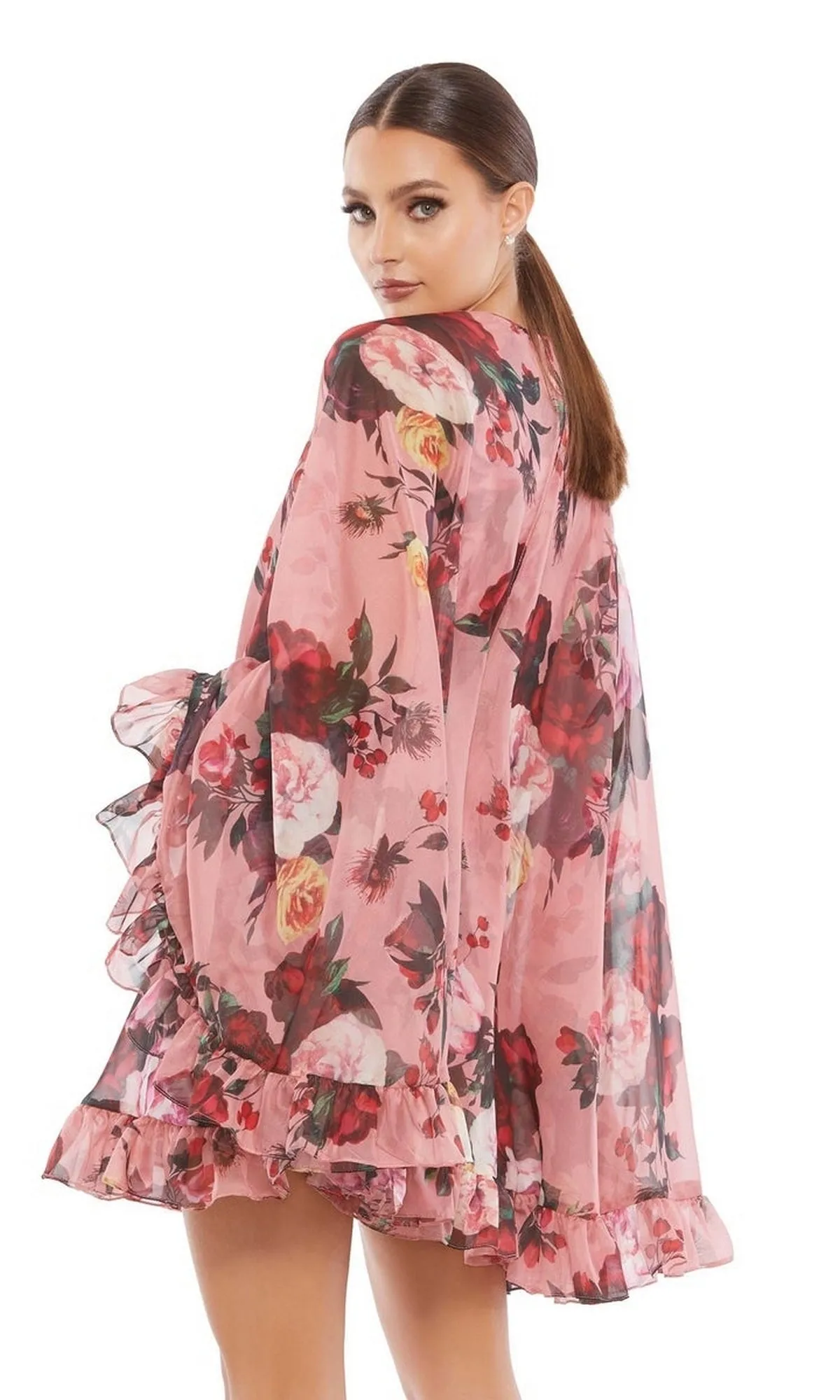 Short Print Cape Hoco Dress: Mac Duggal 55404 sold by PromGirl product image thumbnail 2