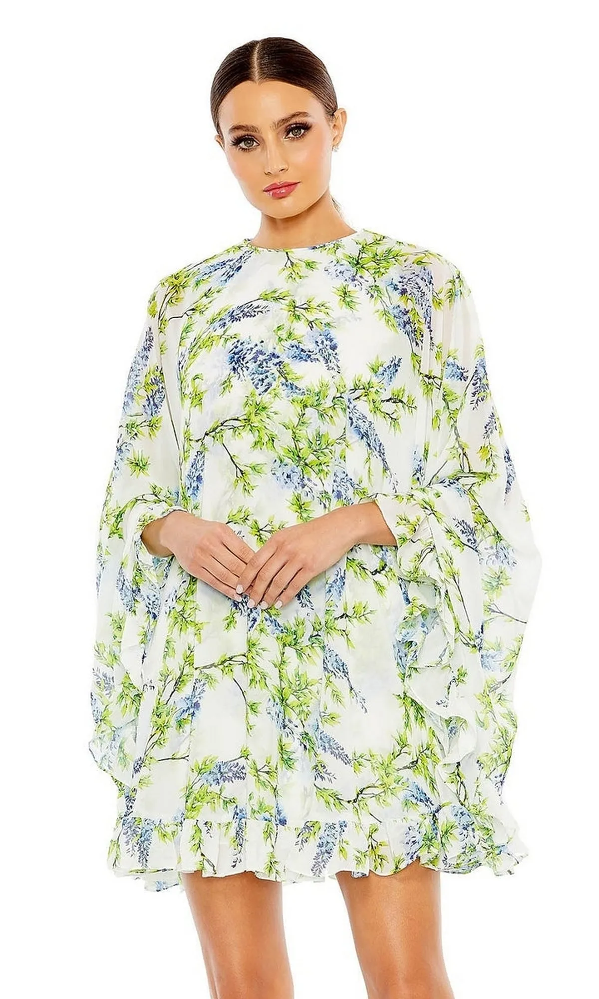 Short Print Cape Hoco Dress: Mac Duggal 55404 sold by PromGirl product image thumbnail 5