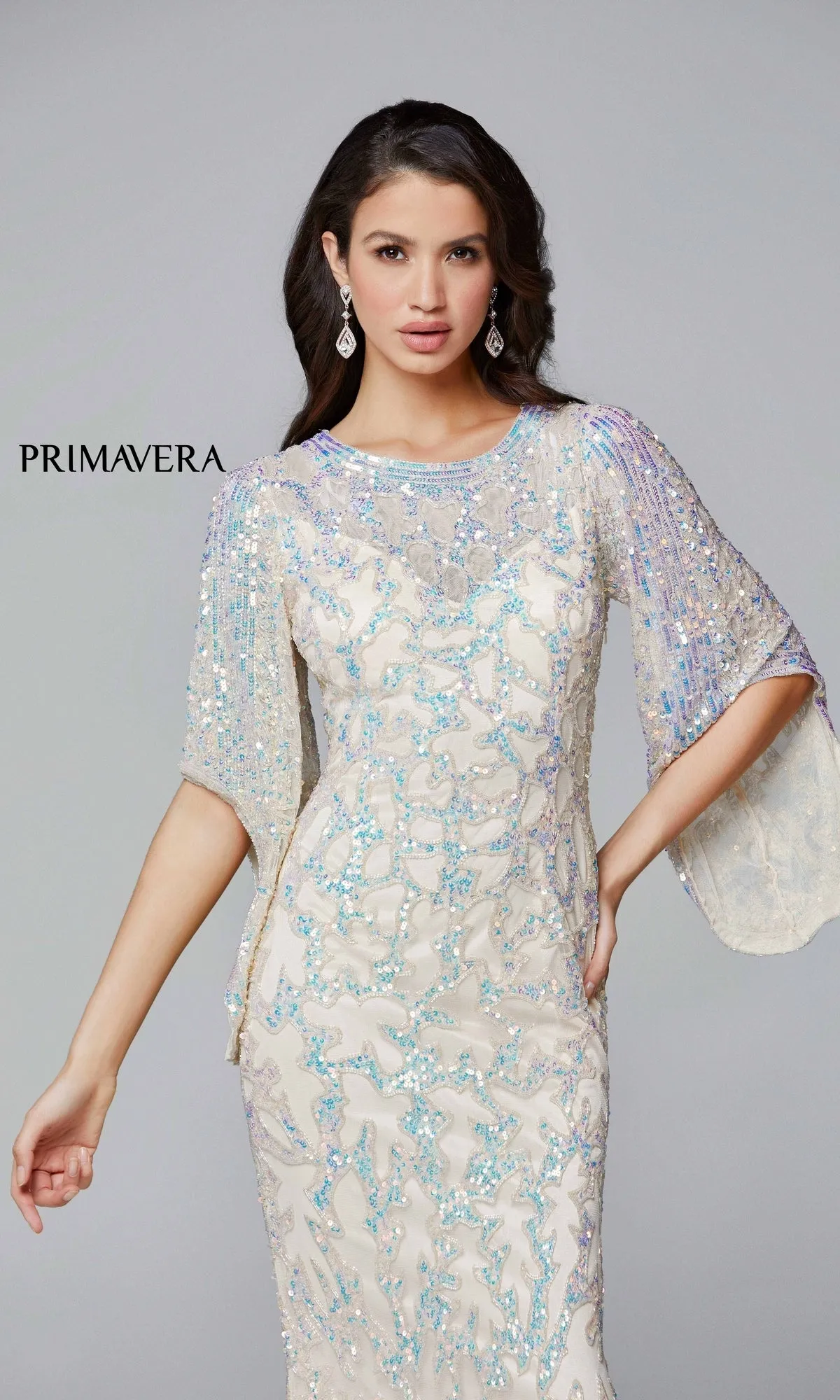 Long Bell Sleeve Beaded Evening Gown 9713 sold by PromGirl product image thumbnail 3