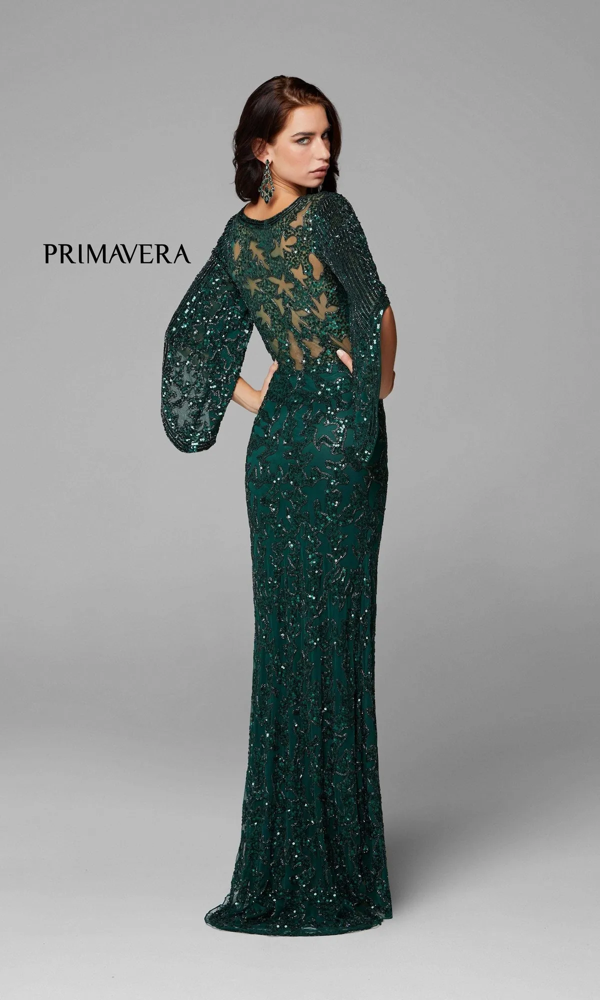 Long Bell Sleeve Beaded Evening Gown 9713 sold by PromGirl product image thumbnail 5