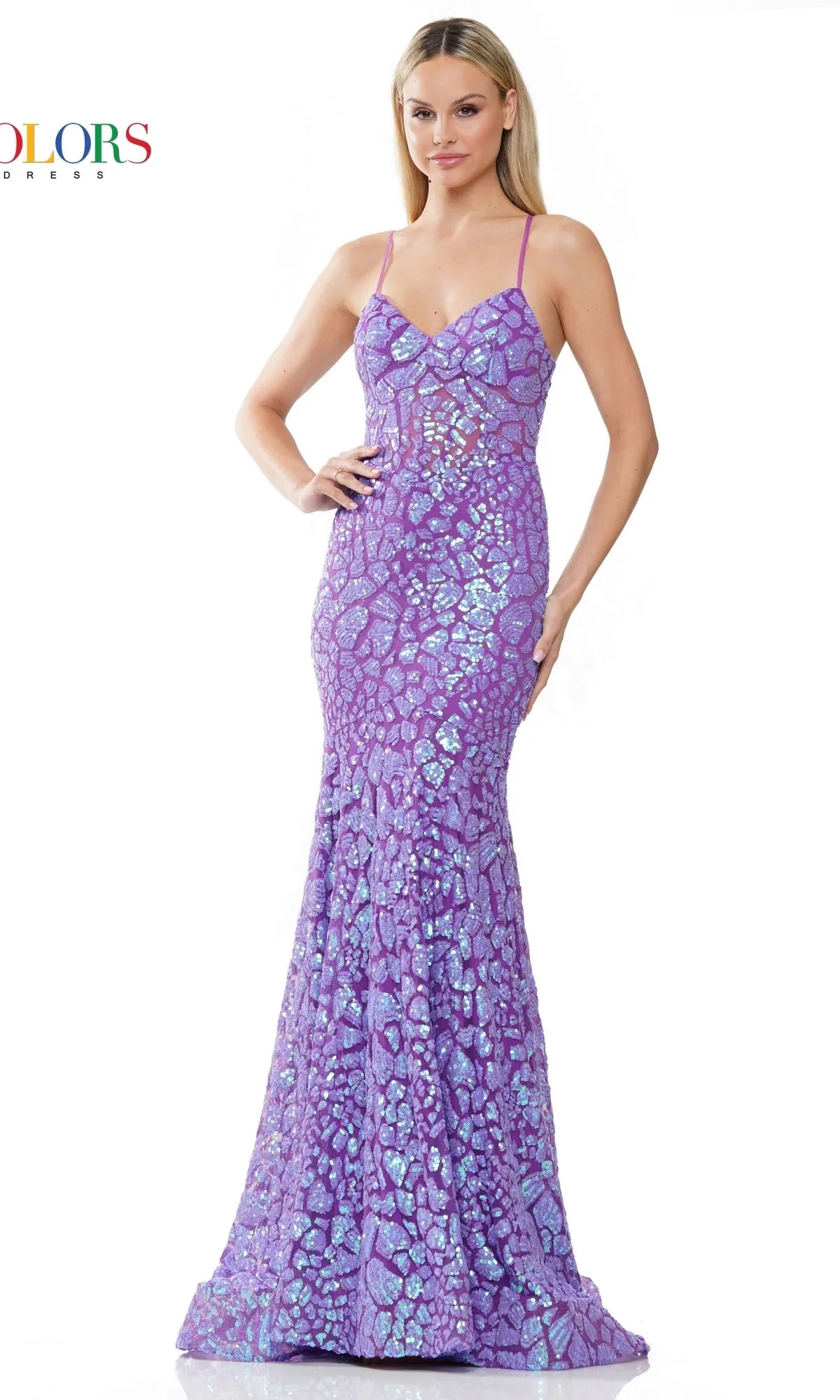 Lace-Up Long Sequin-Print Prom Dress 3113 sold by PromGirl product image thumbnail 3
