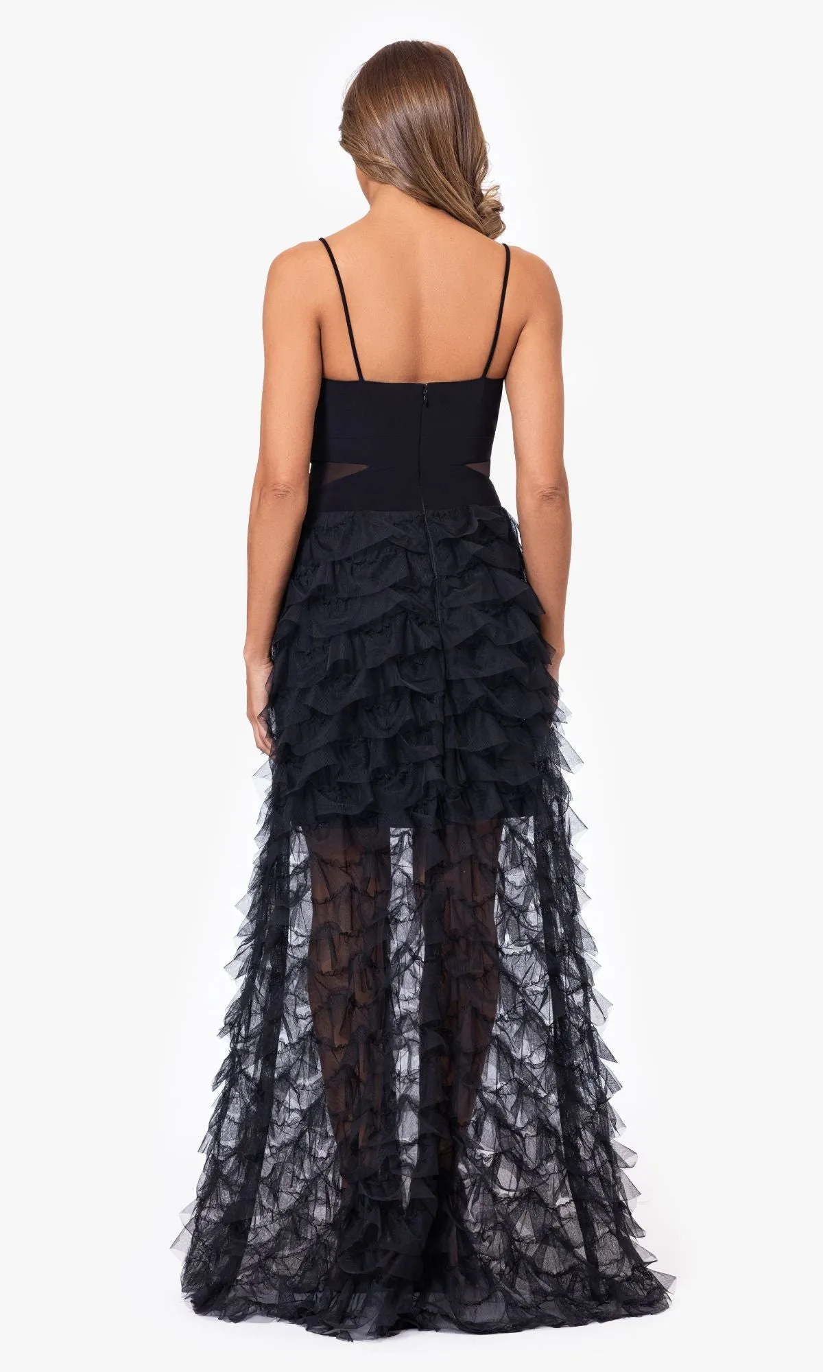 Black Prom Dress with Sheer Ruffled Overskirt sold by PromGirl product image thumbnail 2