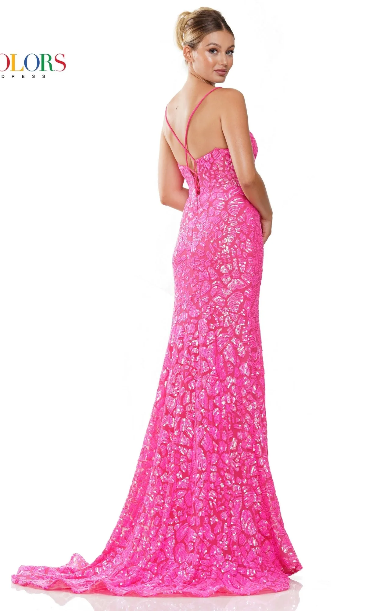 Lace-Up Long Sequin-Print Prom Dress 3113 sold by PromGirl product image thumbnail 2
