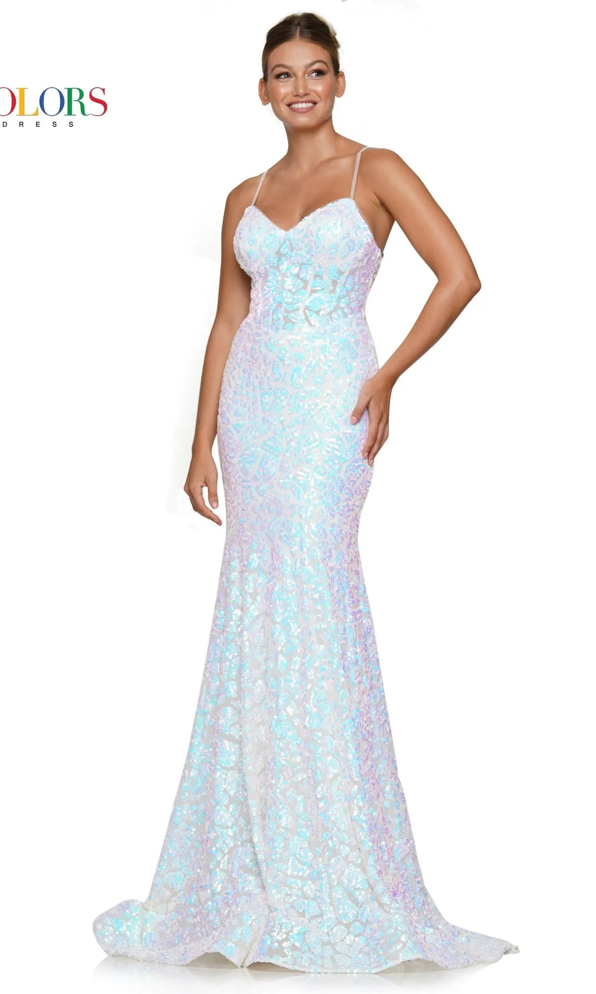 Lace-Up Long Sequin-Print Prom Dress 3113 sold by PromGirl product image thumbnail 4
