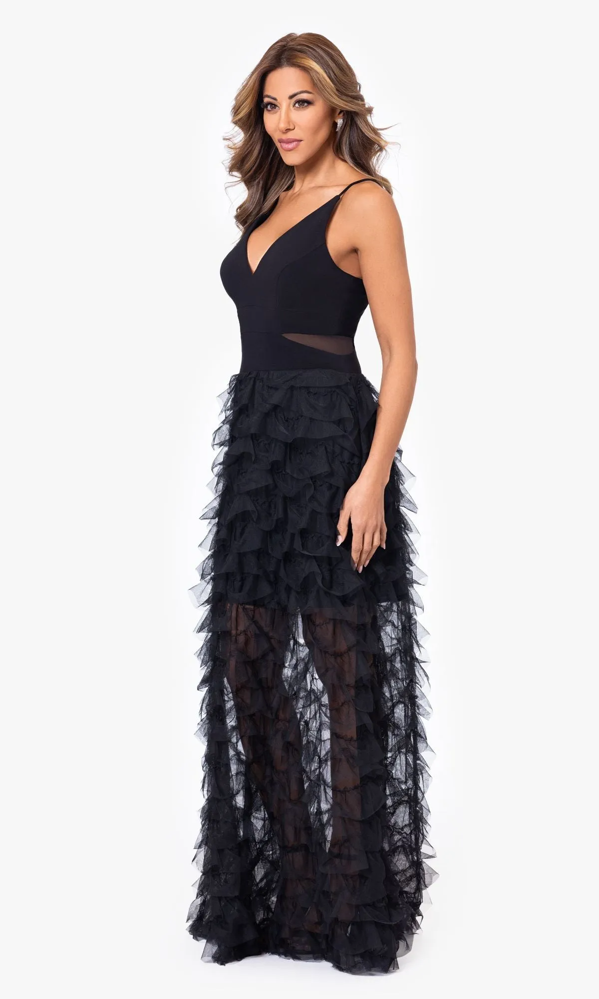 Black Prom Dress with Sheer Ruffled Overskirt sold by PromGirl product image thumbnail 4
