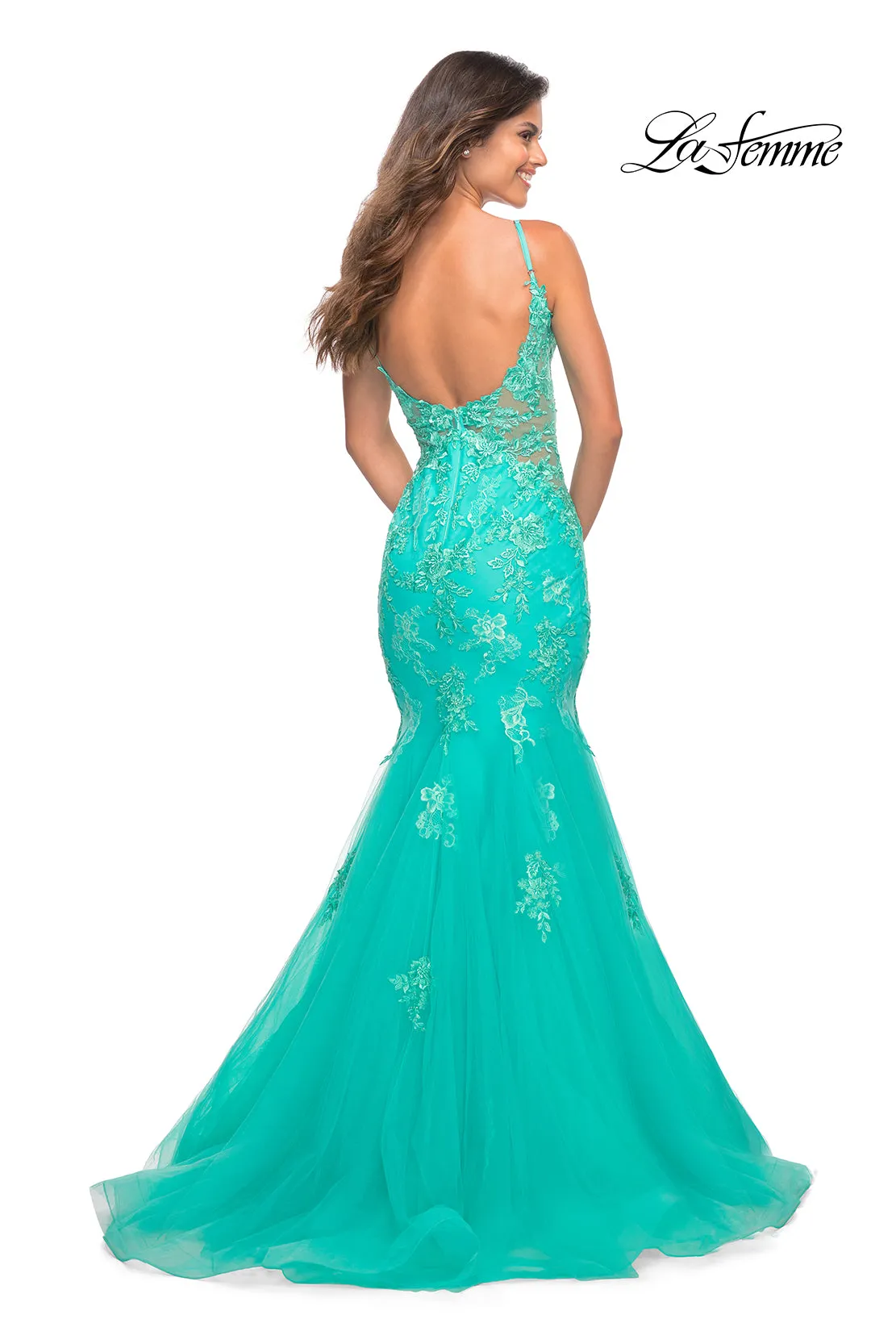 Aqua Blue Long Lace Prom Dress: La Femme 30675 sold by PromGirl product image thumbnail 2