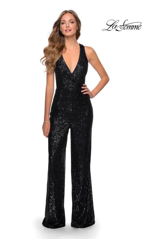 La Femme Long Sequin Prom Jumpsuit 28719 made by La Femme