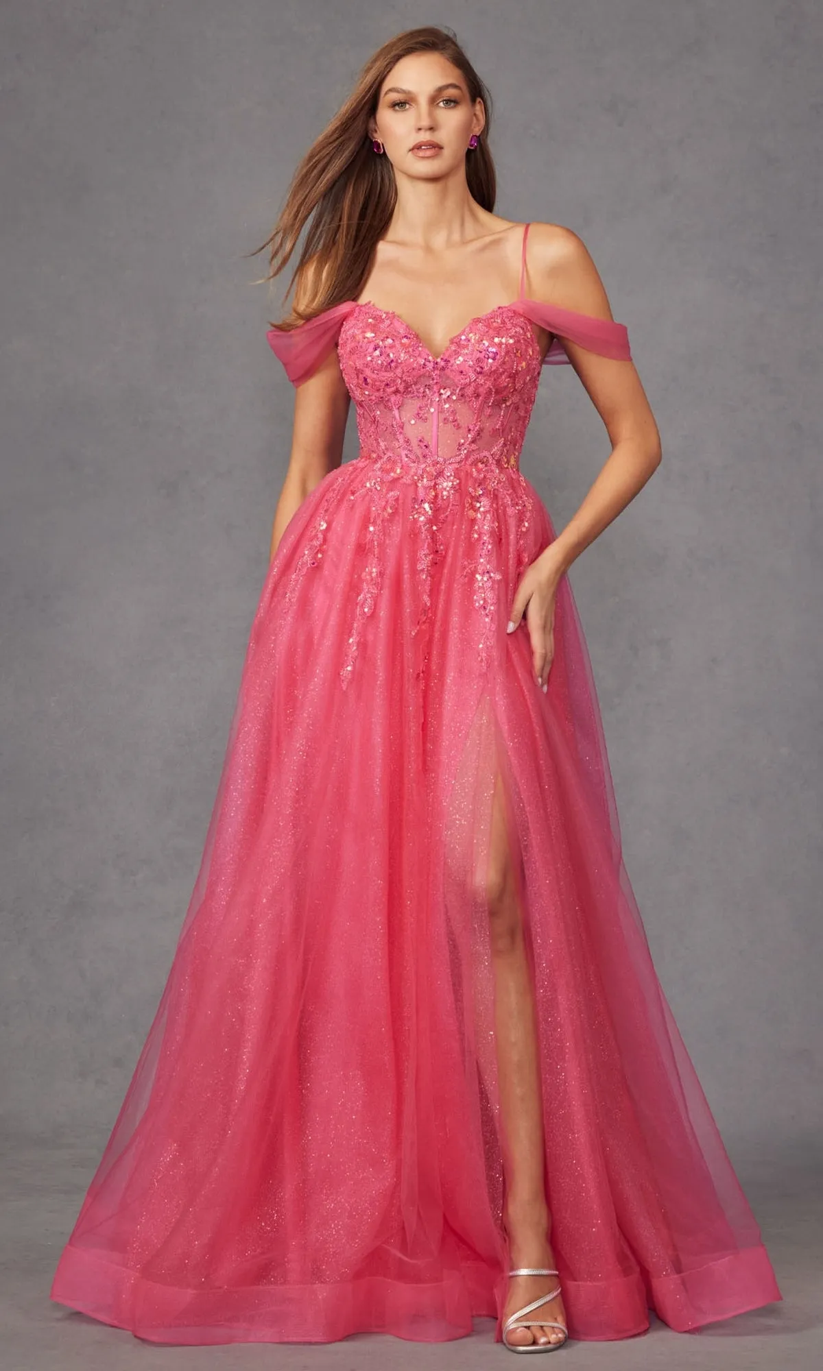 Sheer-Waist Long Prom Ball Gown: Juliet JT2466A sold by PromGirl product image thumbnail 3