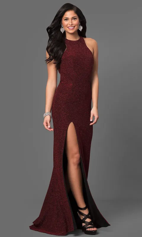Glitter Jersey Long Formal Prom Dress sold by PromGirl