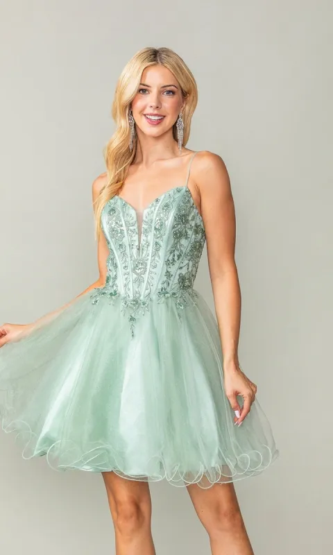 Sheer-Corset Short Babydoll Hoco Dress 3351 sold by PromGirl