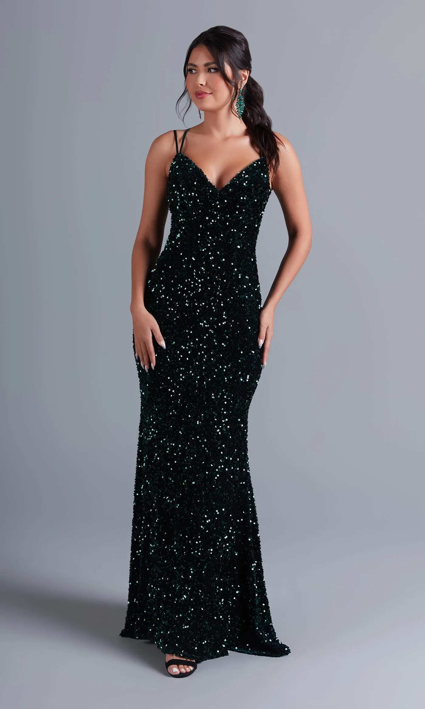 PromGirl Elegant Velvet Sequin Long Prom Dress sold by PromGirl product image thumbnail 5