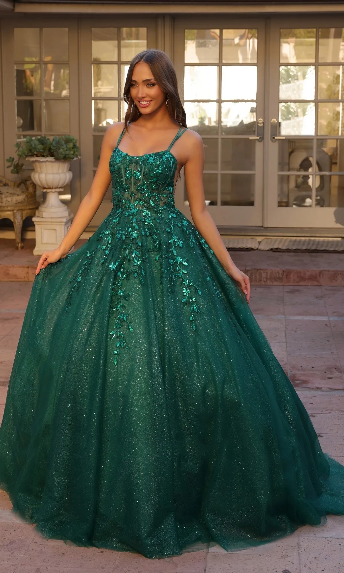 Glitter-Tulle Long Prom Ball Gown H1271 sold by PromGirl product image thumbnail 3