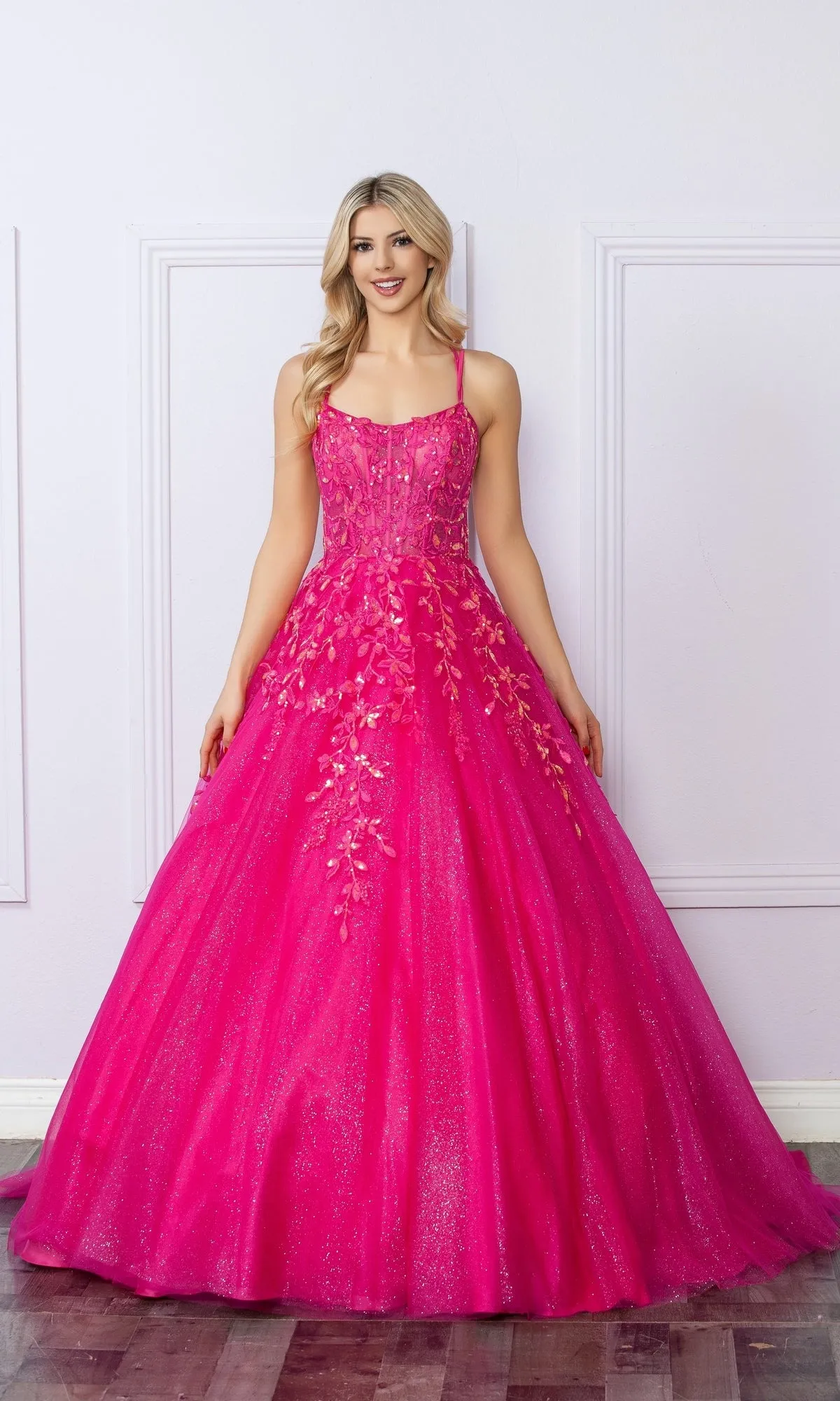 Glitter-Tulle Long Prom Ball Gown H1271 sold by PromGirl product image thumbnail 4