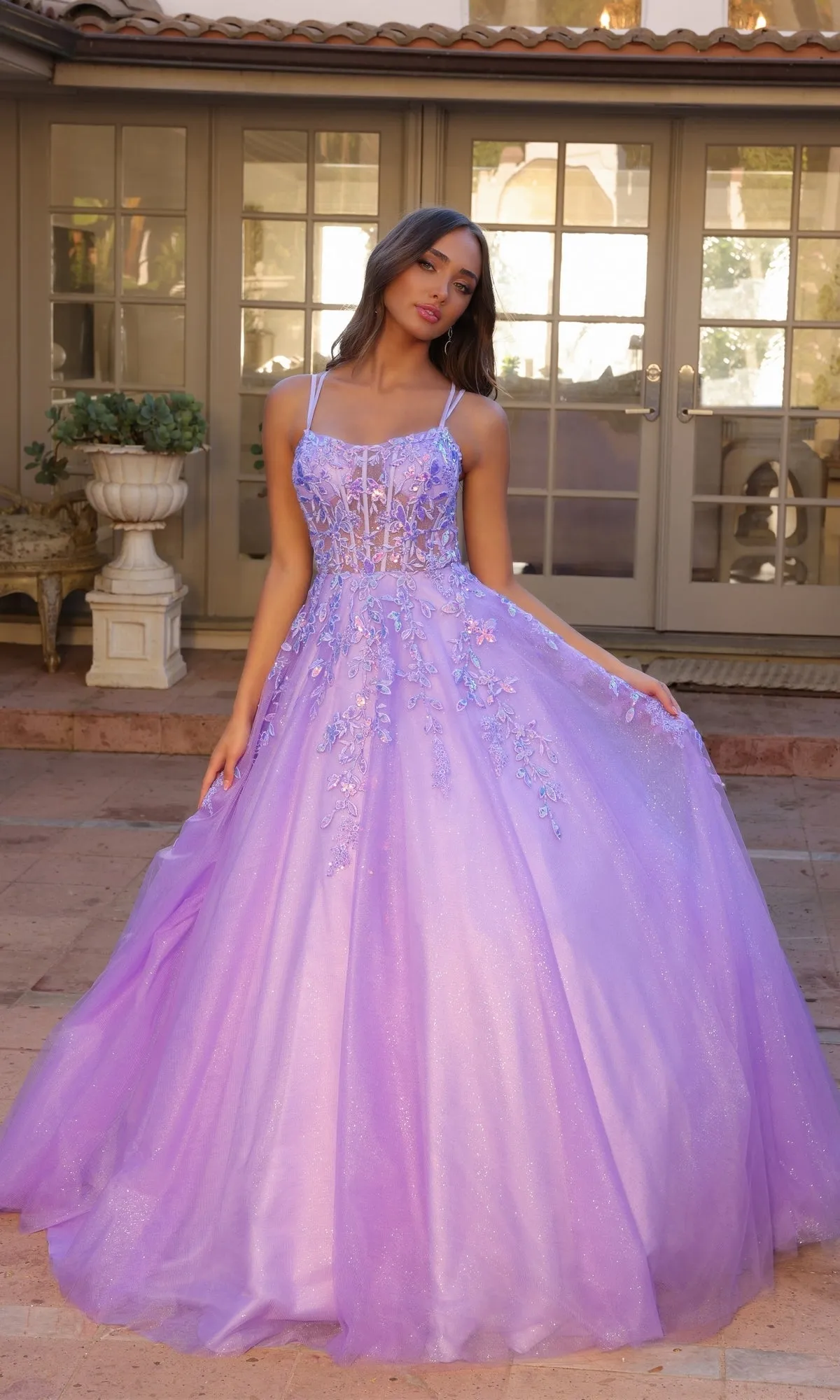 Glitter-Tulle Long Prom Ball Gown H1271 sold by PromGirl