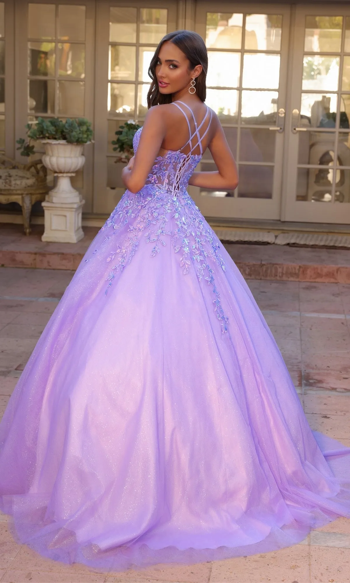 Glitter-Tulle Long Prom Ball Gown H1271 sold by PromGirl product image thumbnail 2