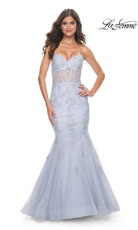 La Femme Periwinkle Strapless Prom Dress 32214 sold by PromGirl