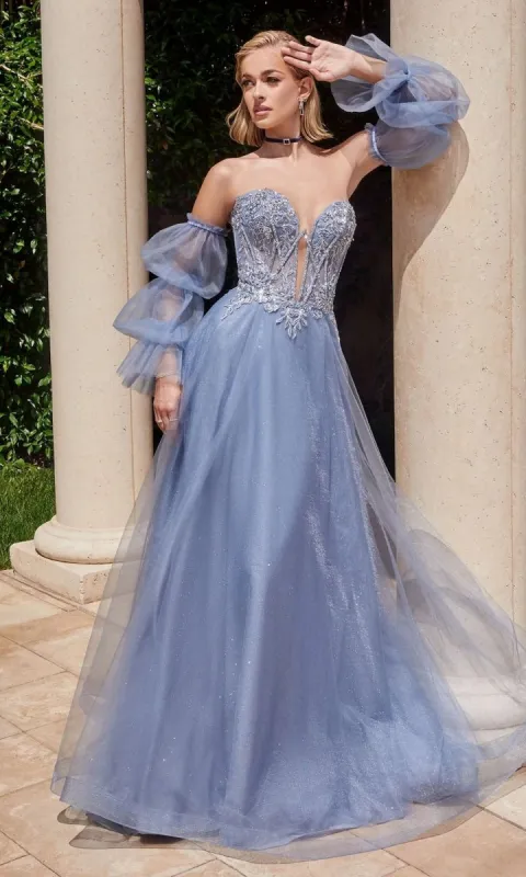 Long Sleeve Strapless Long A-Line Prom Dress CD830 sold by PromGirl