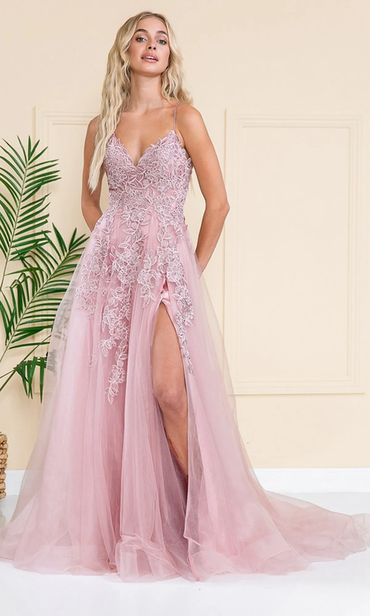 Long Tulle Prom Ball Gown with Train BZ014 sold by PromGirl