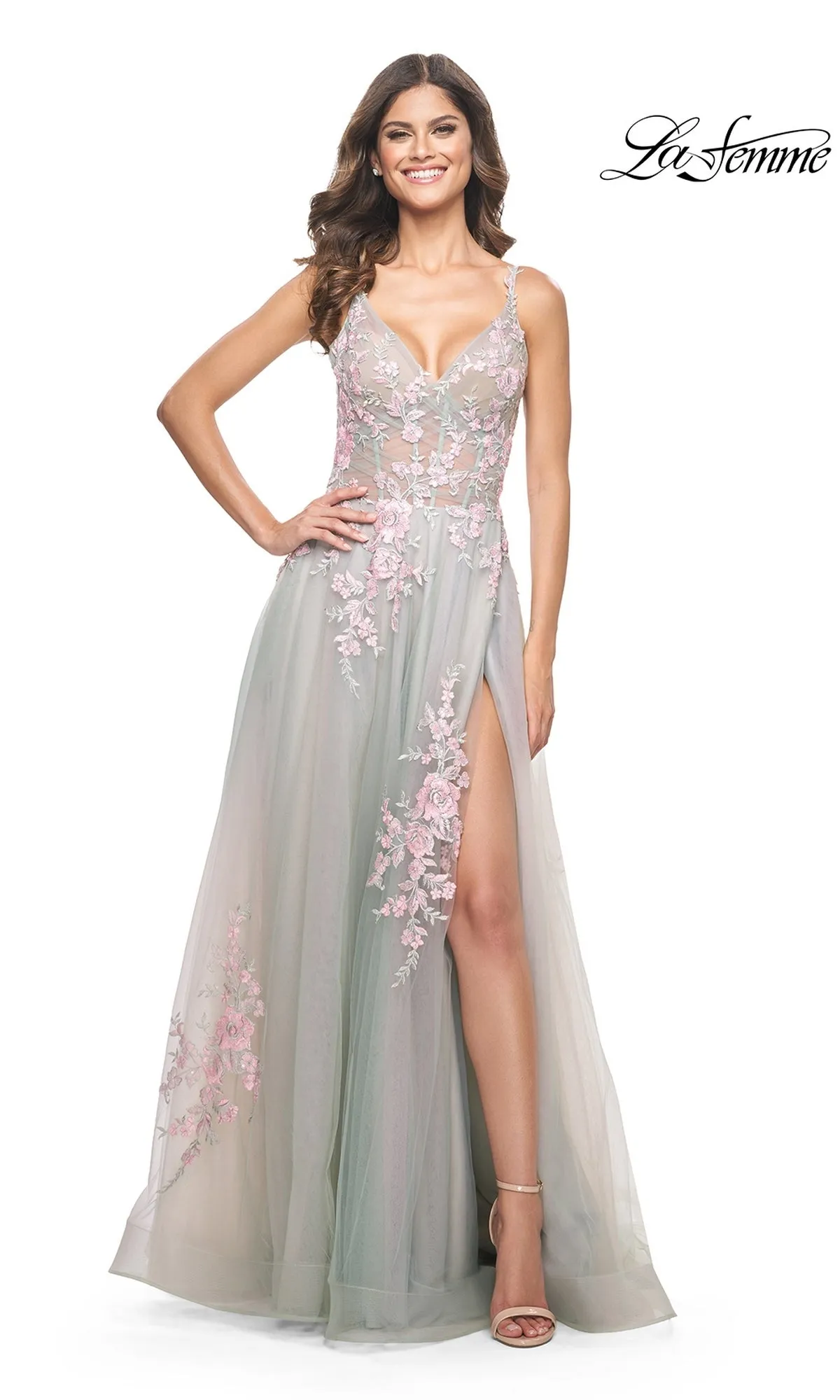 La Femme Embroidered-Lace Long Prom Dress 31939 sold by PromGirl product image thumbnail 4