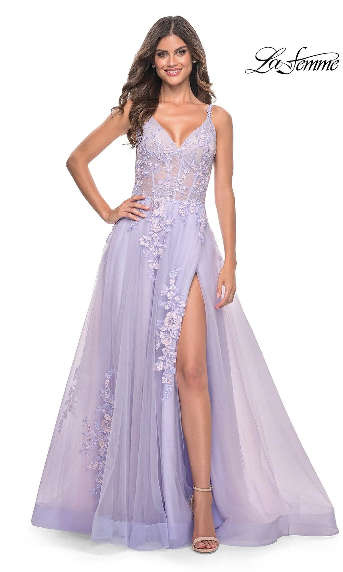 La Femme Embroidered-Lace Long Prom Dress 31939 sold by PromGirl