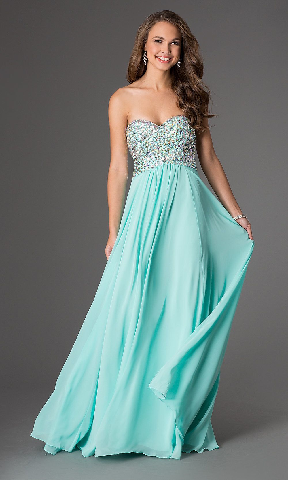 Strapless Mint Green Long Prom Dress sold by PromGirl
