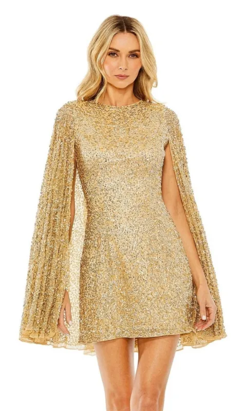 Short Gold Beaded Cocktail Dress: Mac Duggal 5931 sold by PromGirl
