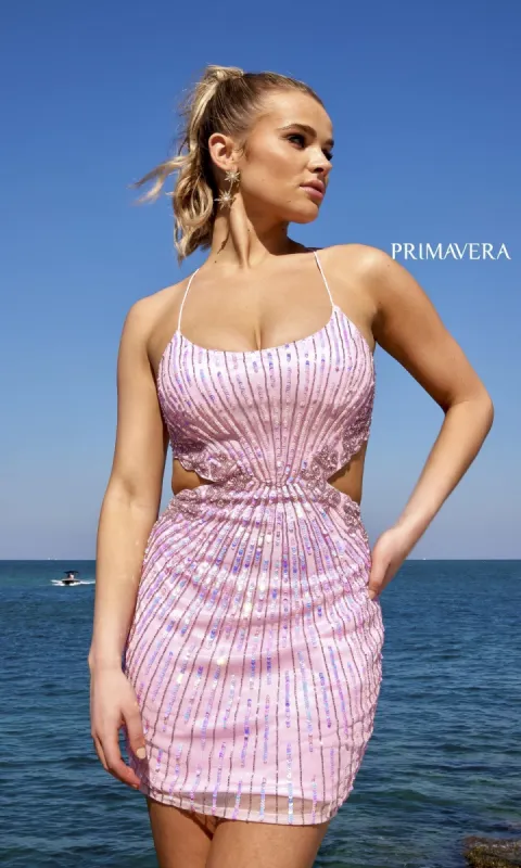 Short Sequin Homecoming Dress with Cut Outs 4025 sold by PromGirl