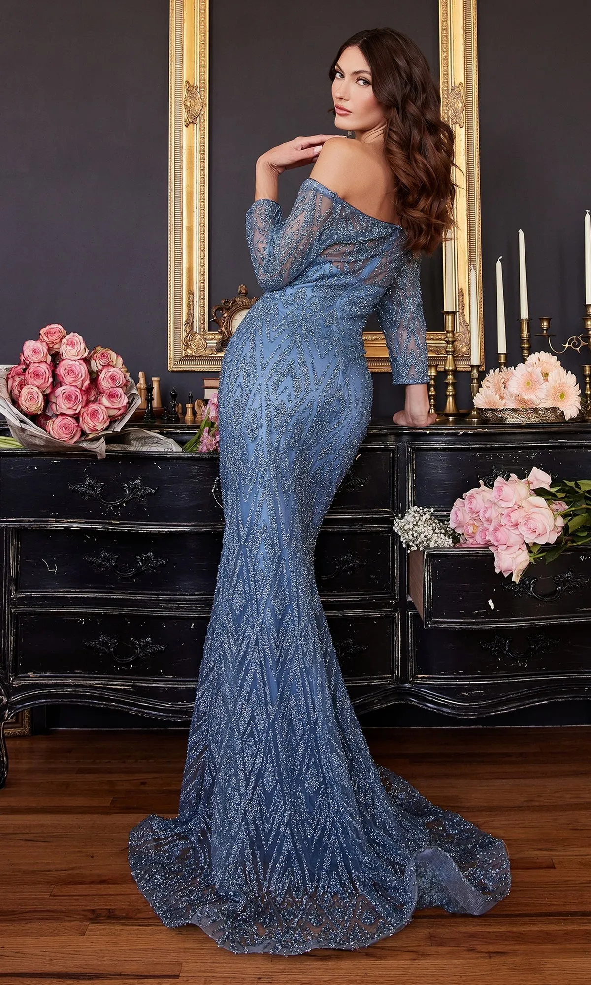 Off-the-Shoulder Long Blue Beaded Prom Dress CB118 sold by PromGirl product image thumbnail 2