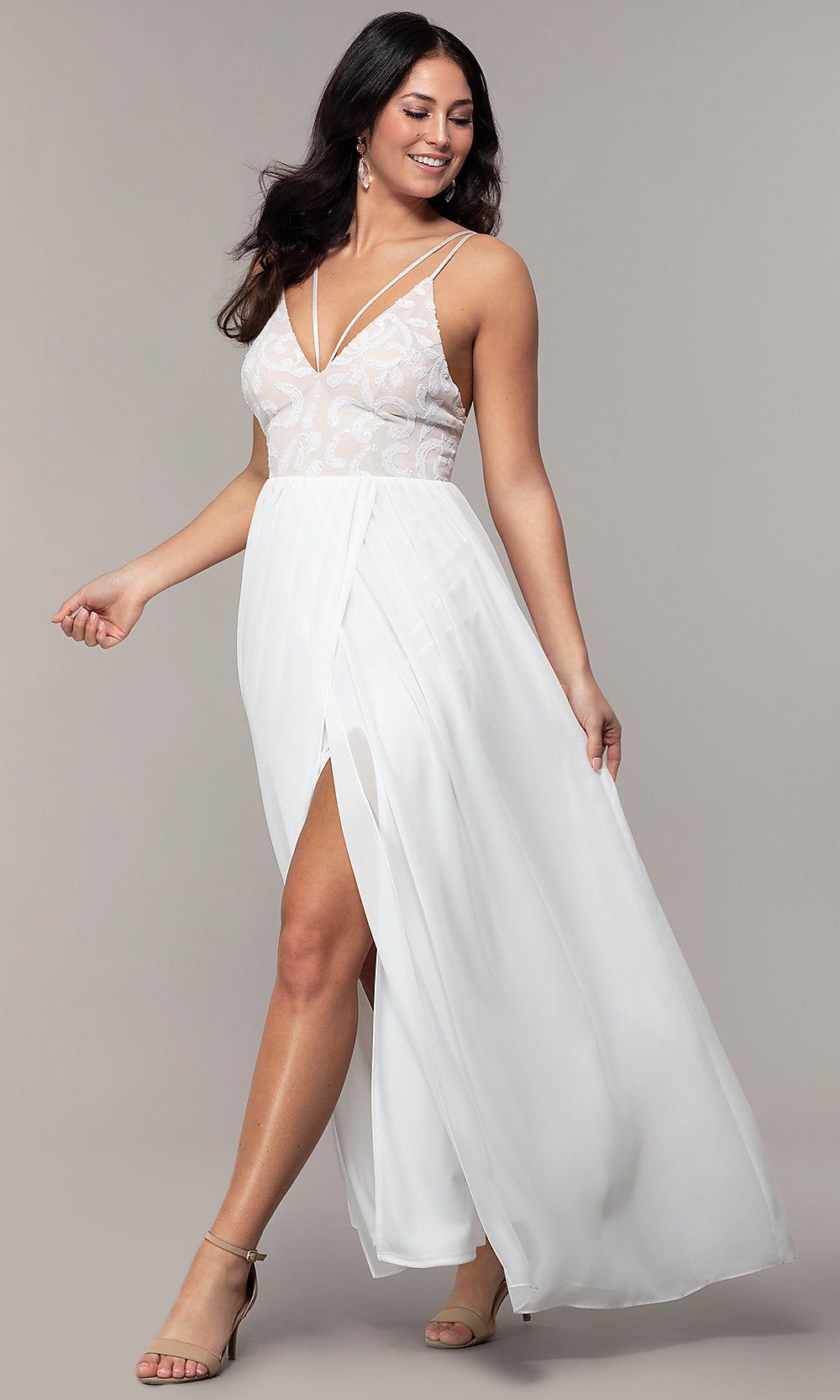 Sequin-Bodice Double-Strap Long Simply Prom Dress sold by PromGirl