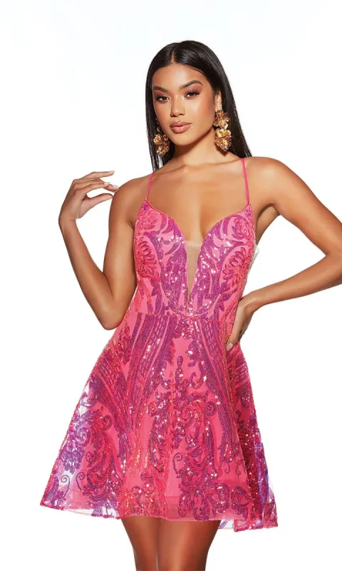 Alyce Low V-Neck Short Sequin Hoco Dress 3775 sold by PromGirl