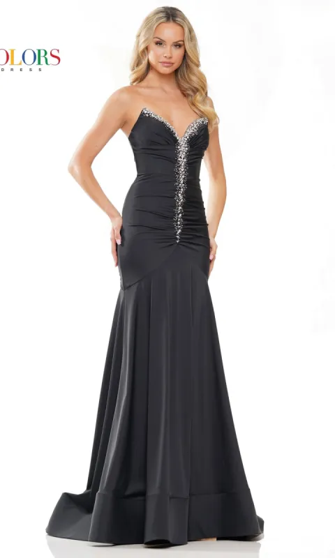 Rhinestone-Trim Strapless Long Prom Dress 3276 sold by PromGirl