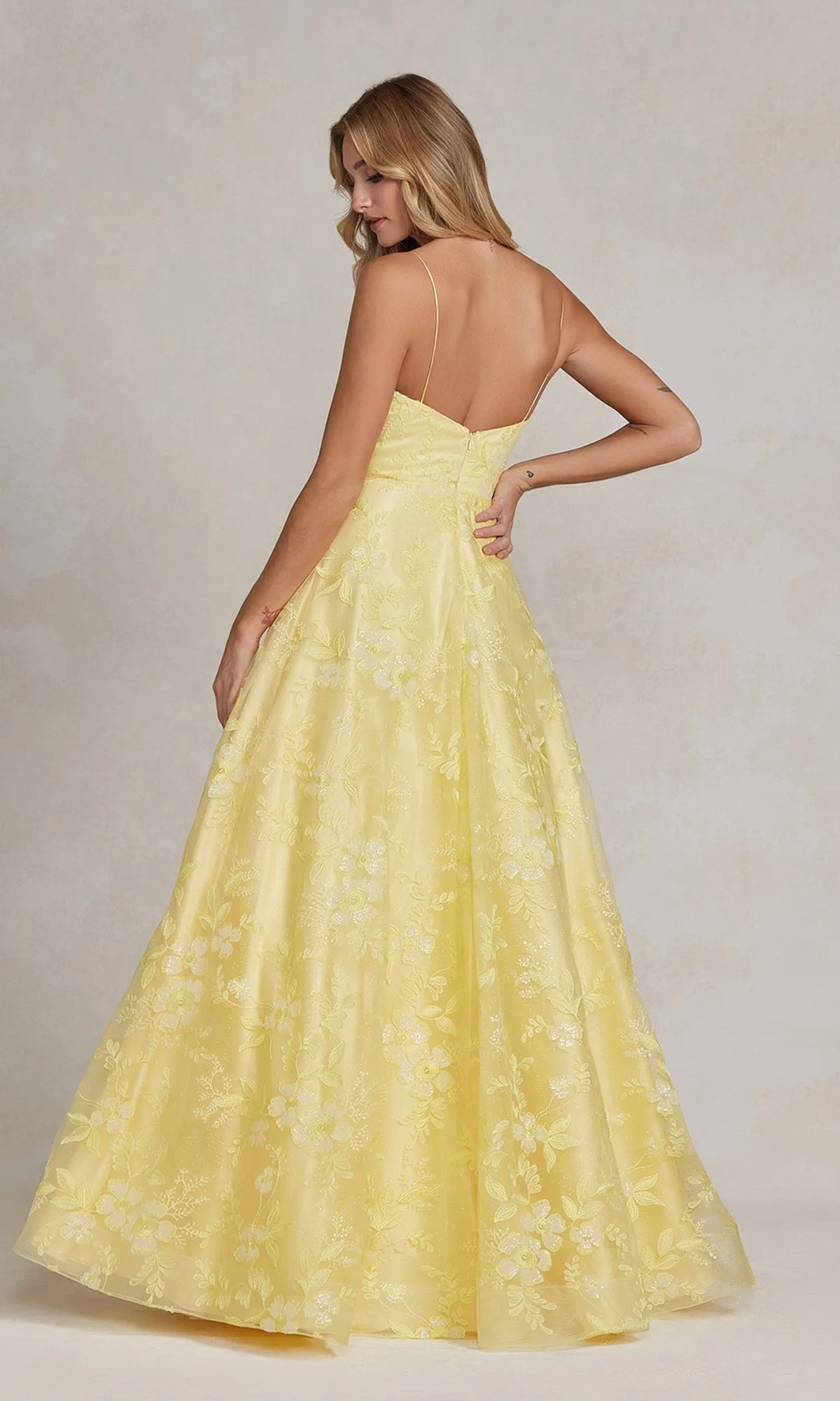 Long Yellow Prom Ball Gown with Plunging V-Neck sold by PromGirl product image thumbnail 2