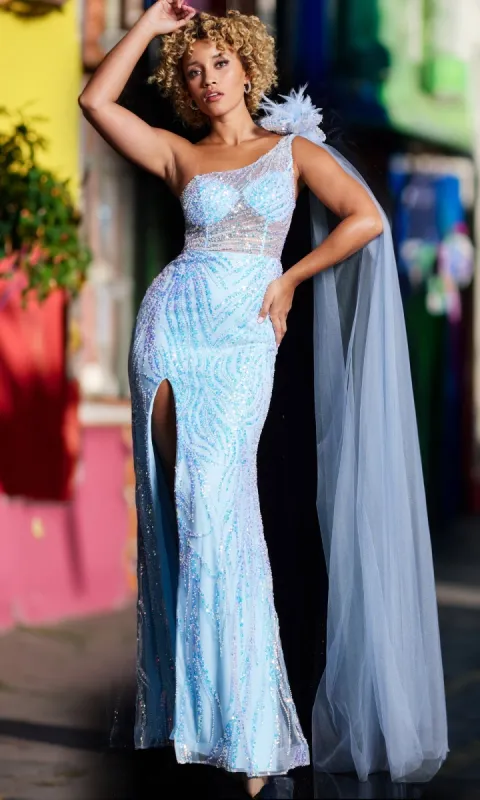 One-Shoulder Sequin-Print Prom Dress JVN39382 sold by PromGirl