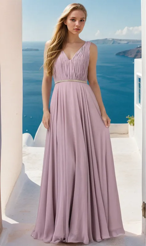 Illusion-Sides Long A-Line Prom Dress with Pleats sold by PromGirl