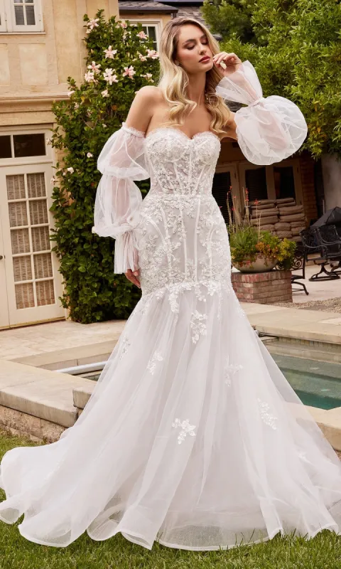 Puff Sleeve Mermaid Wedding Gown CD858W sold by PromGirl