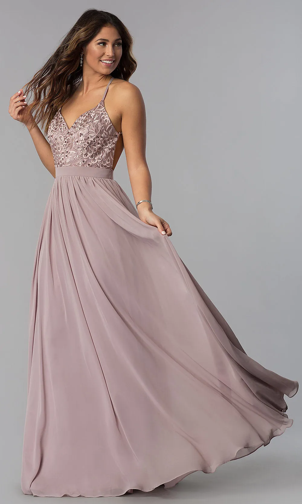 Long Burgundy Red Prom Dress with Embroidered Bodice sold by PromGirl product image thumbnail 5