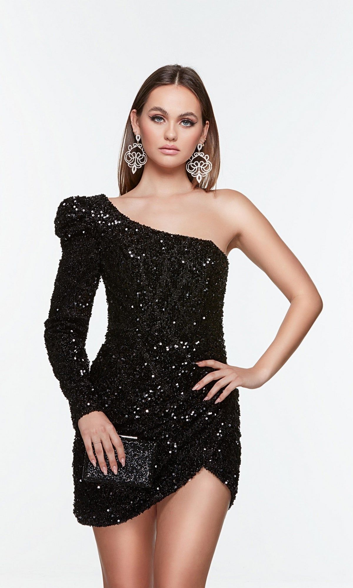 One-Sleeve Short Sequin Homecoming Dress 4539 sold by PromGirl