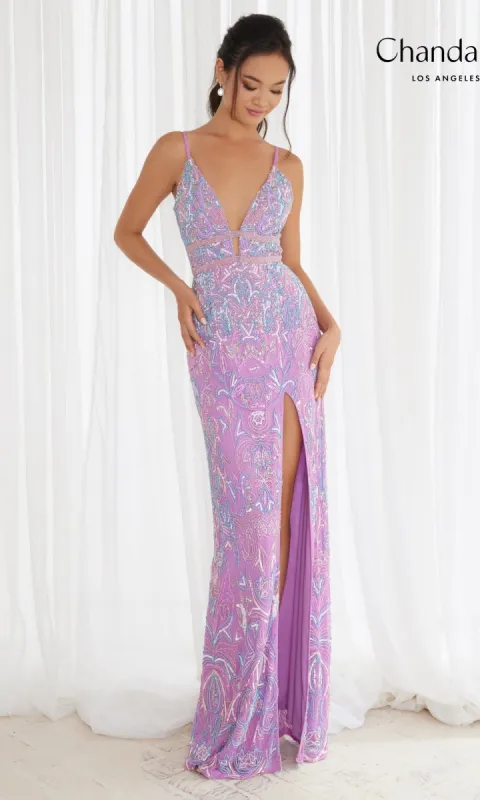 Light Purple Long Beaded Dress 30173 by Chandalier sold by PromGirl