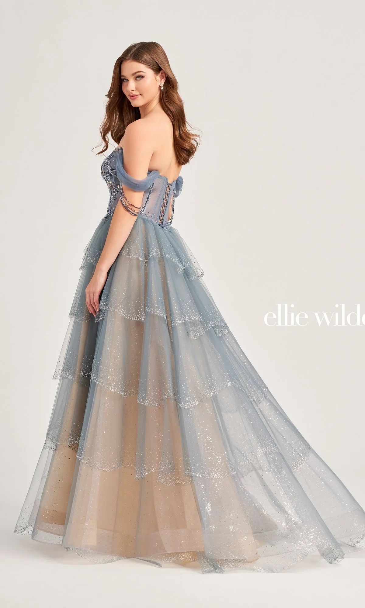 Ellie Wilde Tiered Off-Shoulder Ball Gown EW35040 sold by PromGirl product image thumbnail 2