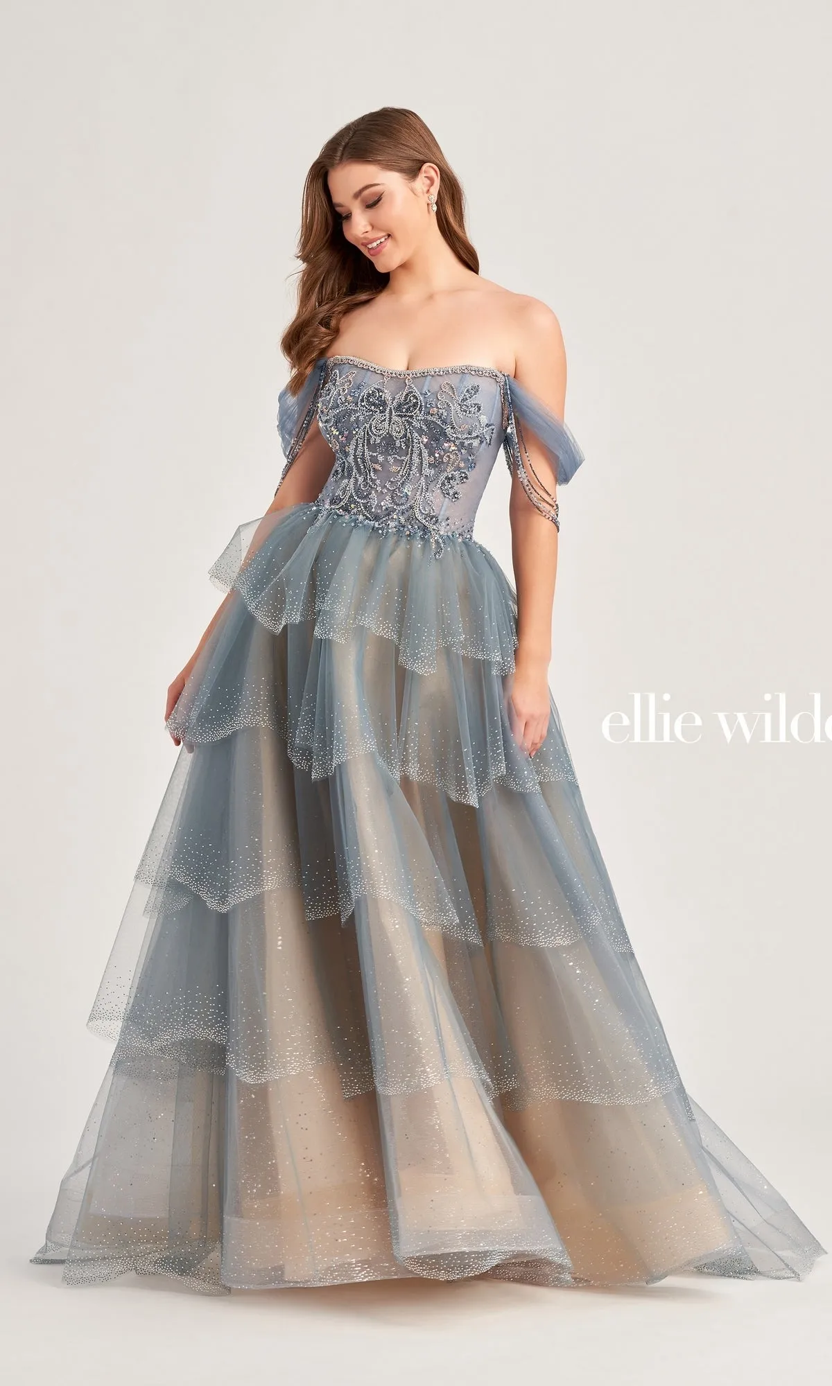 Ellie Wilde Tiered Off-Shoulder Ball Gown EW35040 sold by PromGirl product image thumbnail 3