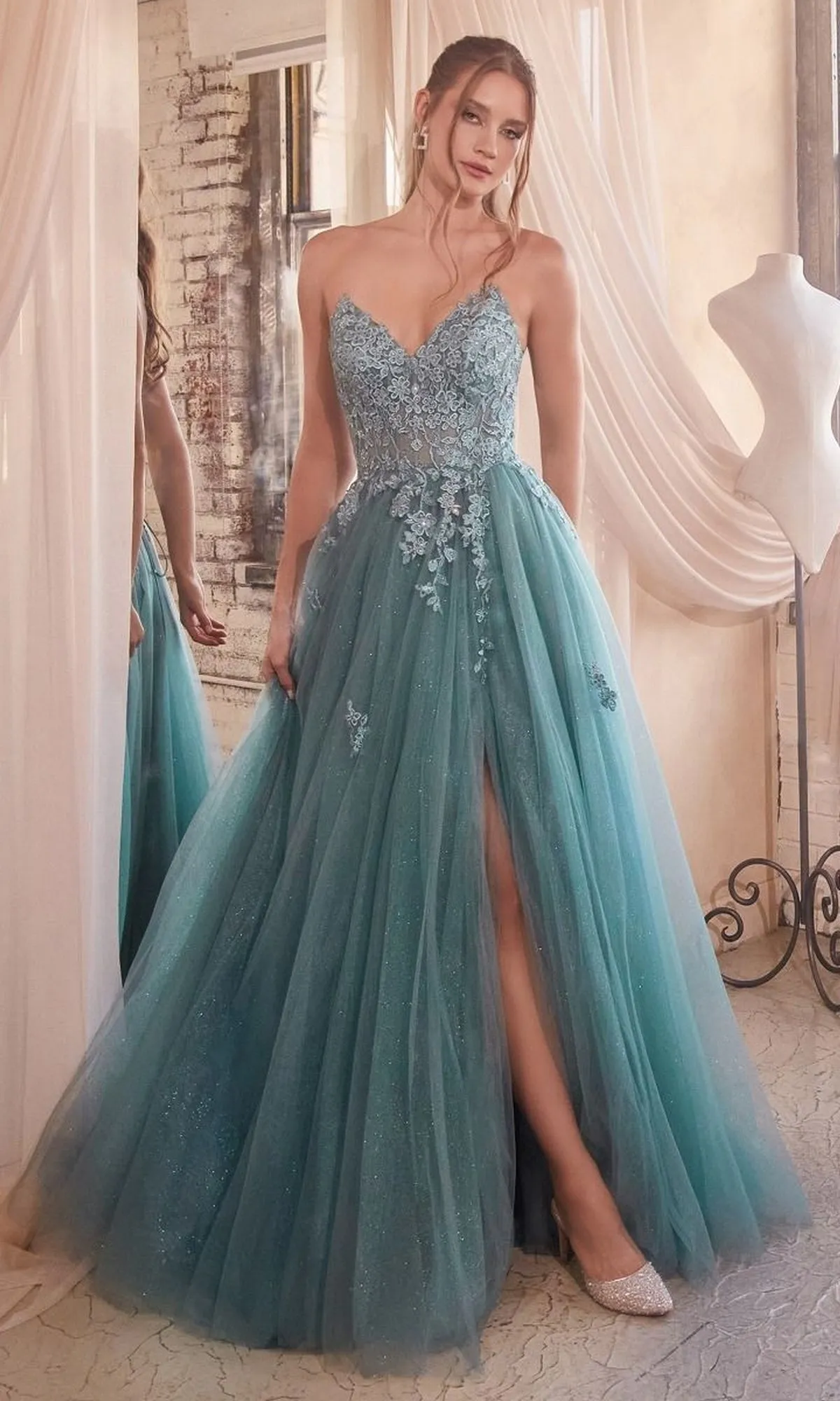 Strapless Long Glitter-Tulle Prom Ball Gown C148 sold by PromGirl product image thumbnail 4