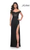 La Femme Off-Shoulder Long Corset Prom Dress 32116 sold by PromGirl