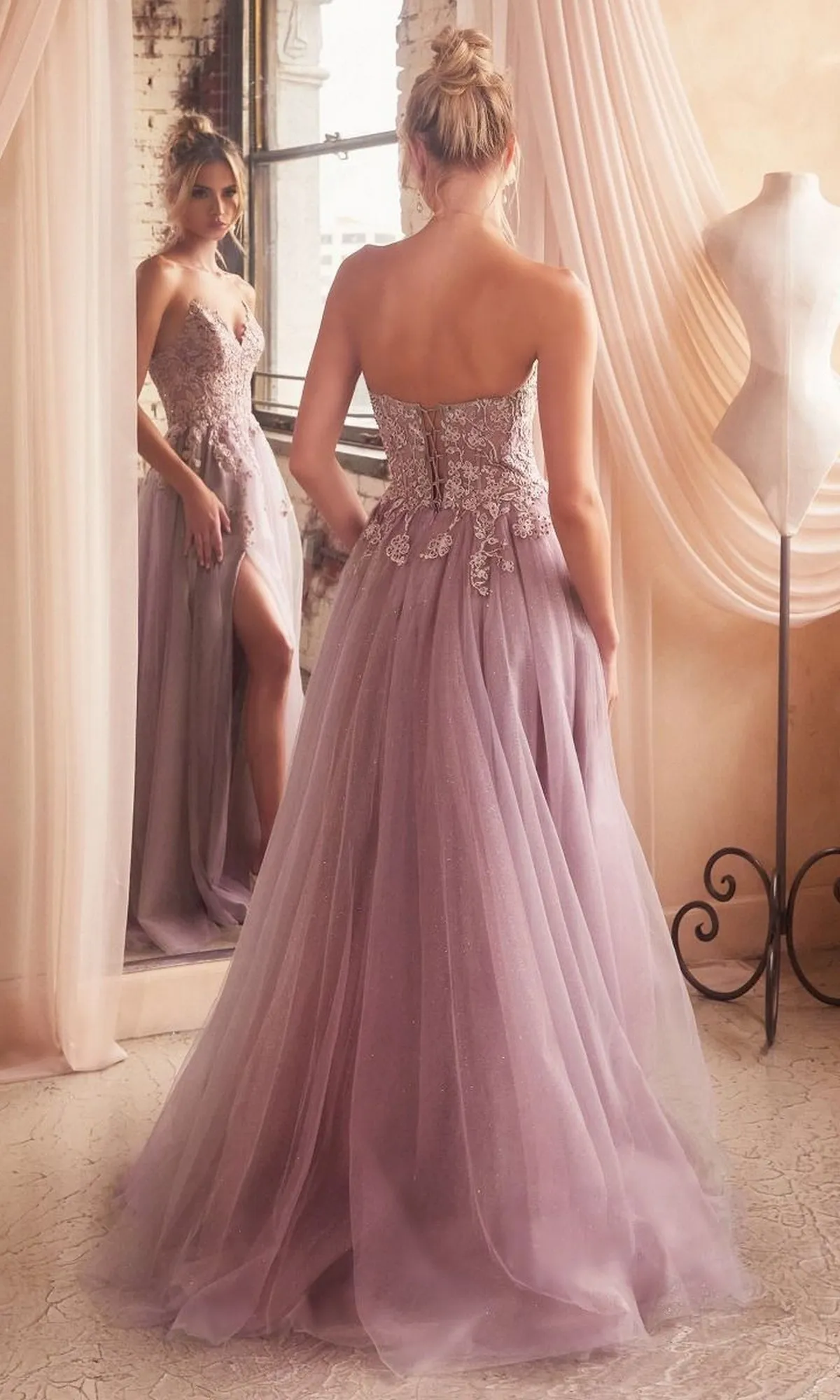Strapless Long Glitter-Tulle Prom Ball Gown C148 sold by PromGirl product image thumbnail 2