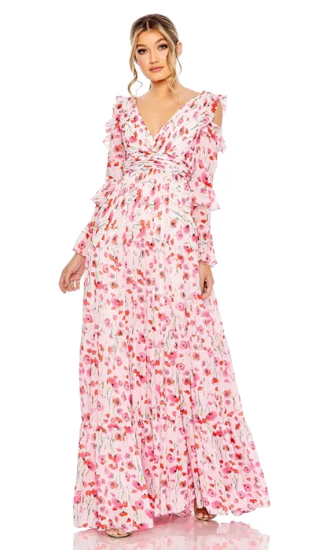 Long Sleeve Print Formal Dress: Mac Duggal 55906 sold by PromGirl