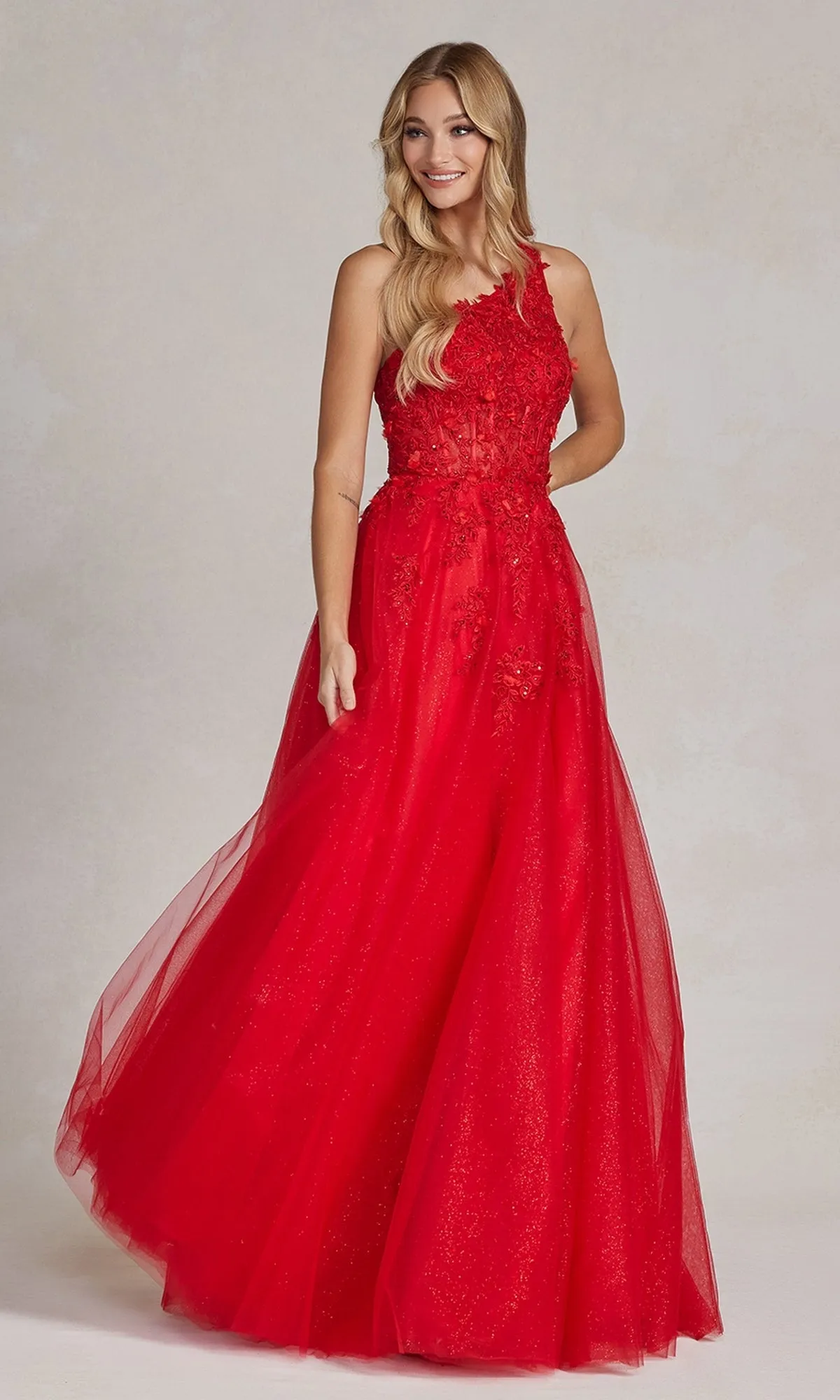 One-Shoulder Long Red Ball Gown sold by PromGirl product image thumbnail 3