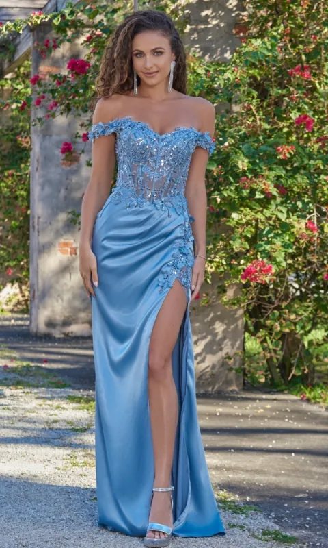 Velvi Sheer-Corset Long Prom Dress Monroe sold by PromGirl