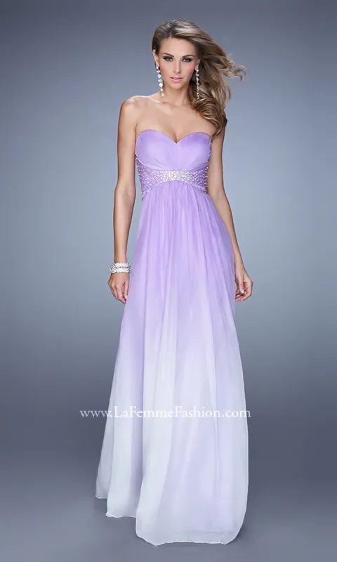 La Femme Strappy-Back Strapless Long Prom Dress sold by PromGirl
