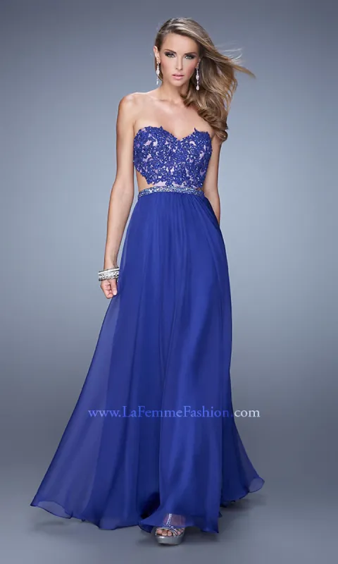 Beaded-Bodice La Femme Strapless Long Prom Dress sold by PromGirl