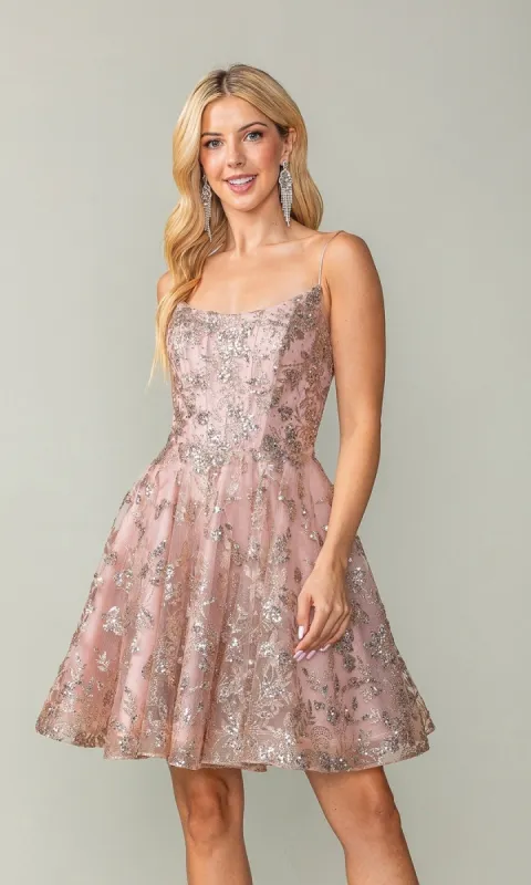 Short Glitter-Print Homecoming Dress 3343 sold by PromGirl