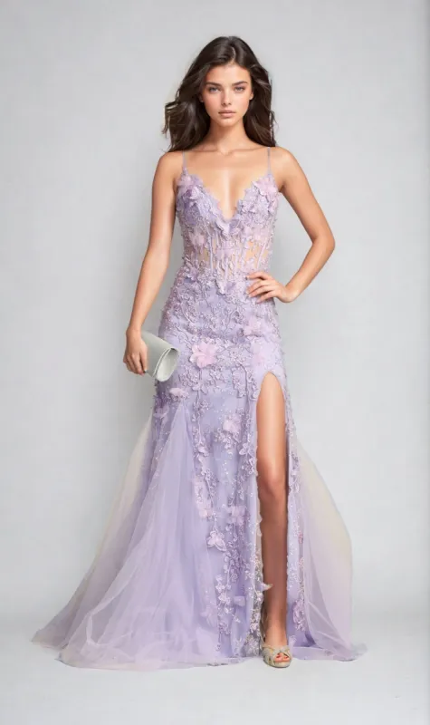 Floral-Embroidered Long Prom Dress: Chicas C328 sold by PromGirl